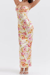 Ärmelloses Maxi-Bodycon-Kleid mit Blumenmuster und Trägern